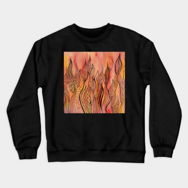 Orange inky Abstract fire Crewneck Sweatshirt by MyCraftyNell